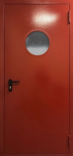 Металлическая огнестойкая дверь EI-60 с круглым окном (порошковое покрытие красного цвета) Металлическая огнестойкая дверь EI-60 с круглым окном (порошковое покрытие красного цвета)