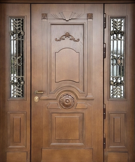 Парадная входная группа «термо» МДФ шпон с резьбой (стекло + ковка) Парадная входная группа «термо» МДФ шпон с резьбой (стекло + ковка)