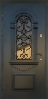 Стальная термодверь с окном, решеткой и отделкой МДФ