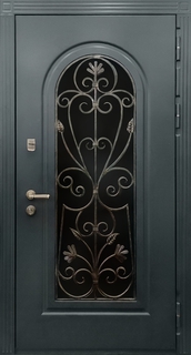 Металлическая термодверь с большим стеклопакетом и решеткой (окрашенные панели МДФ RAL)