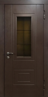 Металлическая остекленная термодверь с коричневыми панелями МДФ Металлическая остекленная термодверь с коричневыми панелями МДФ