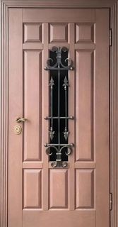 Стальная термодверь со стеклопакетом, накладной решеткой и МДФ с псевдофиленкой